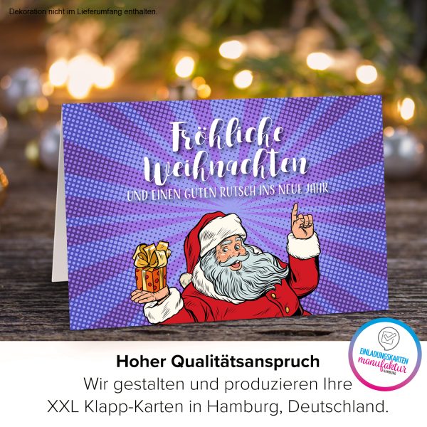 Große XXL Weihnachtskarte DIN A4 mit Umschlag - Weihnachtsmann Design Karte - Übergroße Klappkarte mit nettem Weihnachts Gruß zu Weihnachten – Bild 3