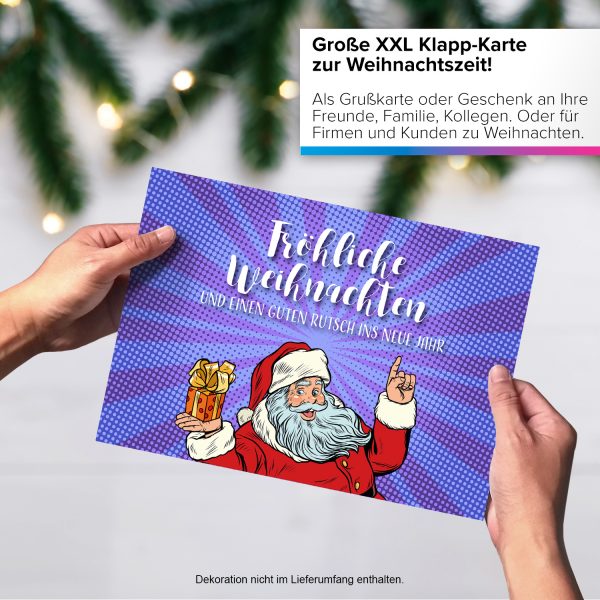 Große XXL Weihnachtskarte DIN A4 mit Umschlag - Weihnachtsmann Design Karte - Übergroße Klappkarte mit nettem Weihnachts Gruß zu Weihnachten – Bild 4
