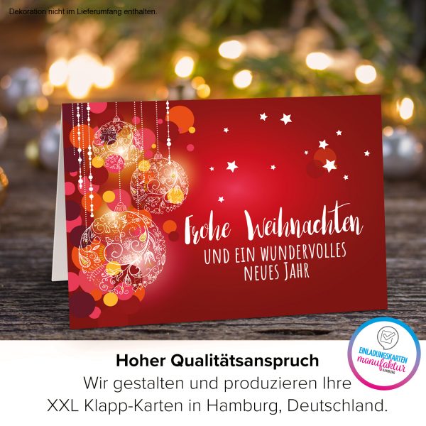 Große XXL Weihnachtskarte DIN A4 mit Umschlag - Frohe Weihnachten grafisch klassisch rot - Übergroße Klappkarte mit nettem Weihnachts Gruß zu Weihnachten – Bild 3