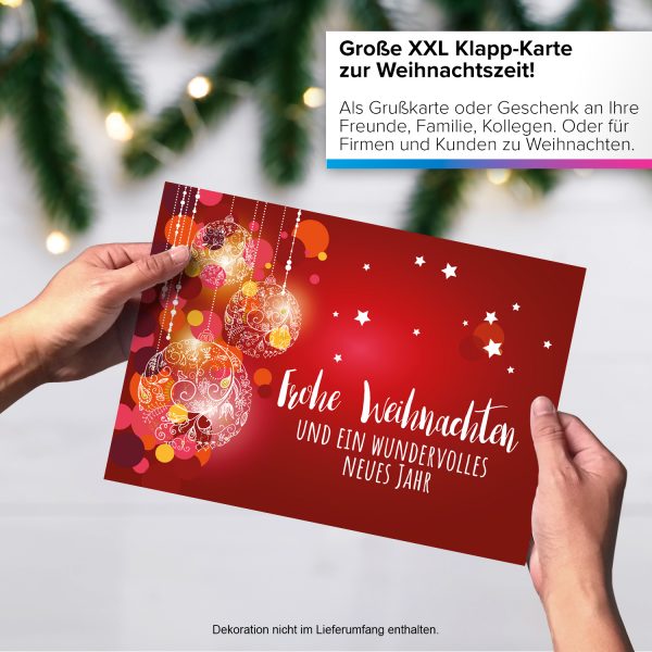 Große XXL Weihnachtskarte DIN A4 mit Umschlag - Frohe Weihnachten grafisch klassisch rot - Übergroße Klappkarte mit nettem Weihnachts Gruß zu Weihnachten – Bild 4