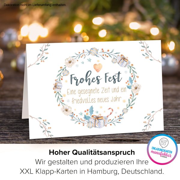 Große XXL Weihnachtskarte DIN A4 mit Umschlag - Frohes Fest wunderbare Design Karte - Übergroße Klappkarte mit nettem Weihnachts Gruß zu Weihnachten – Bild 3
