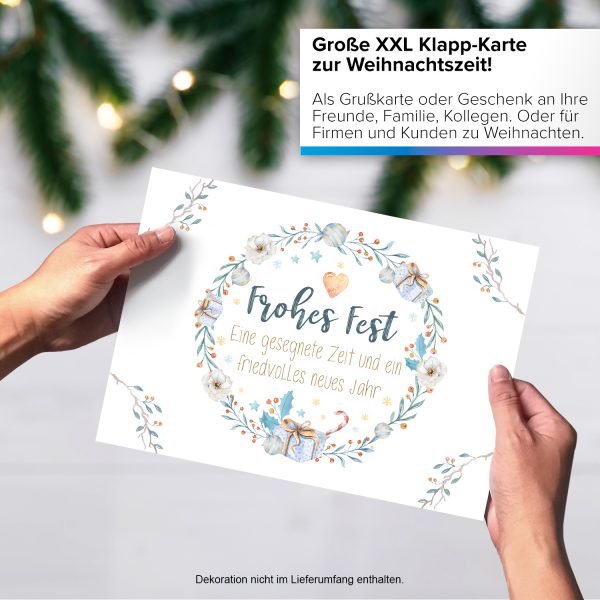 Große XXL Weihnachtskarte DIN A4 mit Umschlag - Frohes Fest wunderbare Design Karte - Übergroße Klappkarte mit nettem Weihnachts Gruß zu Weihnachten – Bild 4
