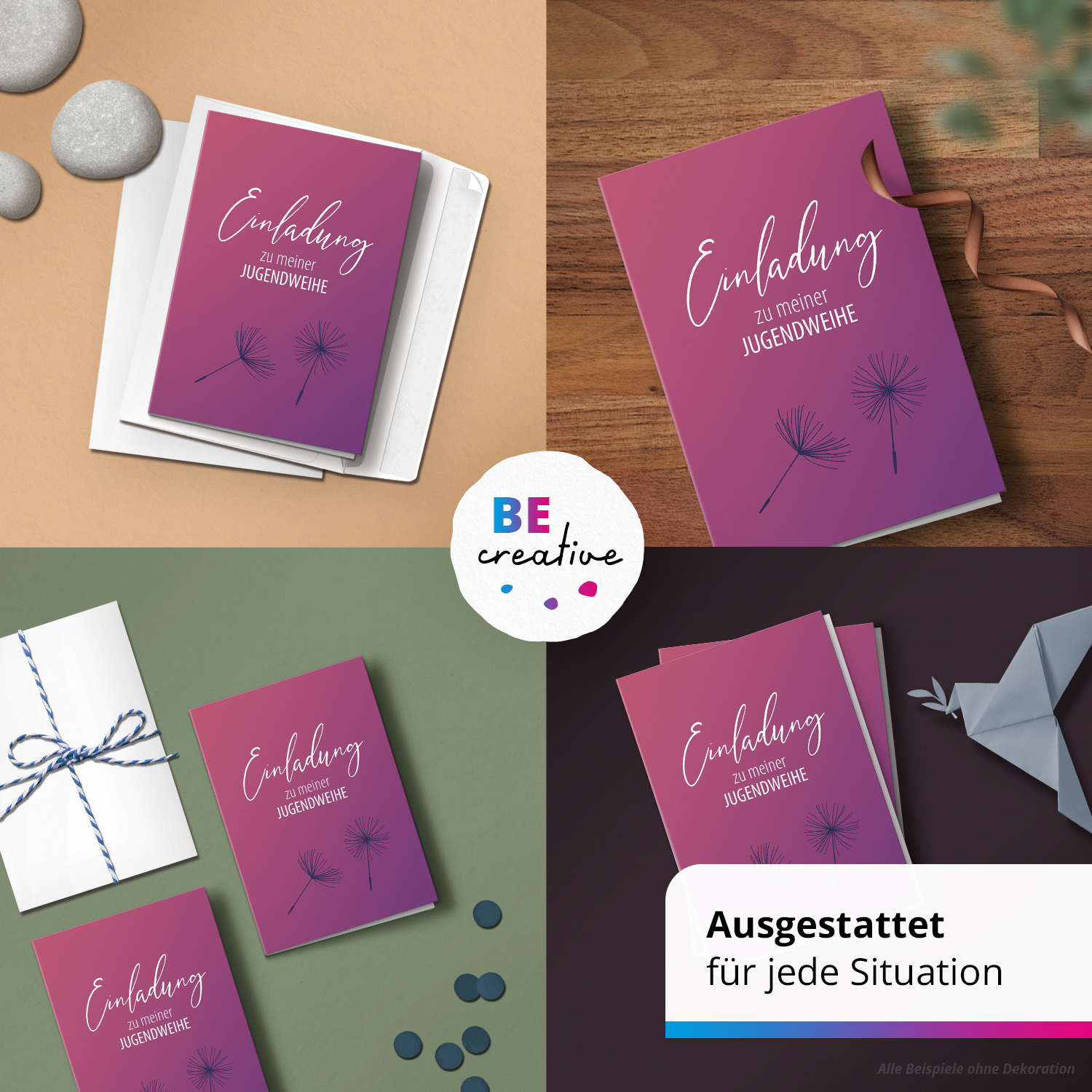 10 Jugendweihe Einladungskarten Mädchen - Motiv Lila Pusteblume - moderne Einladungen Klappkarten mit Umschlägen – Bild 2
