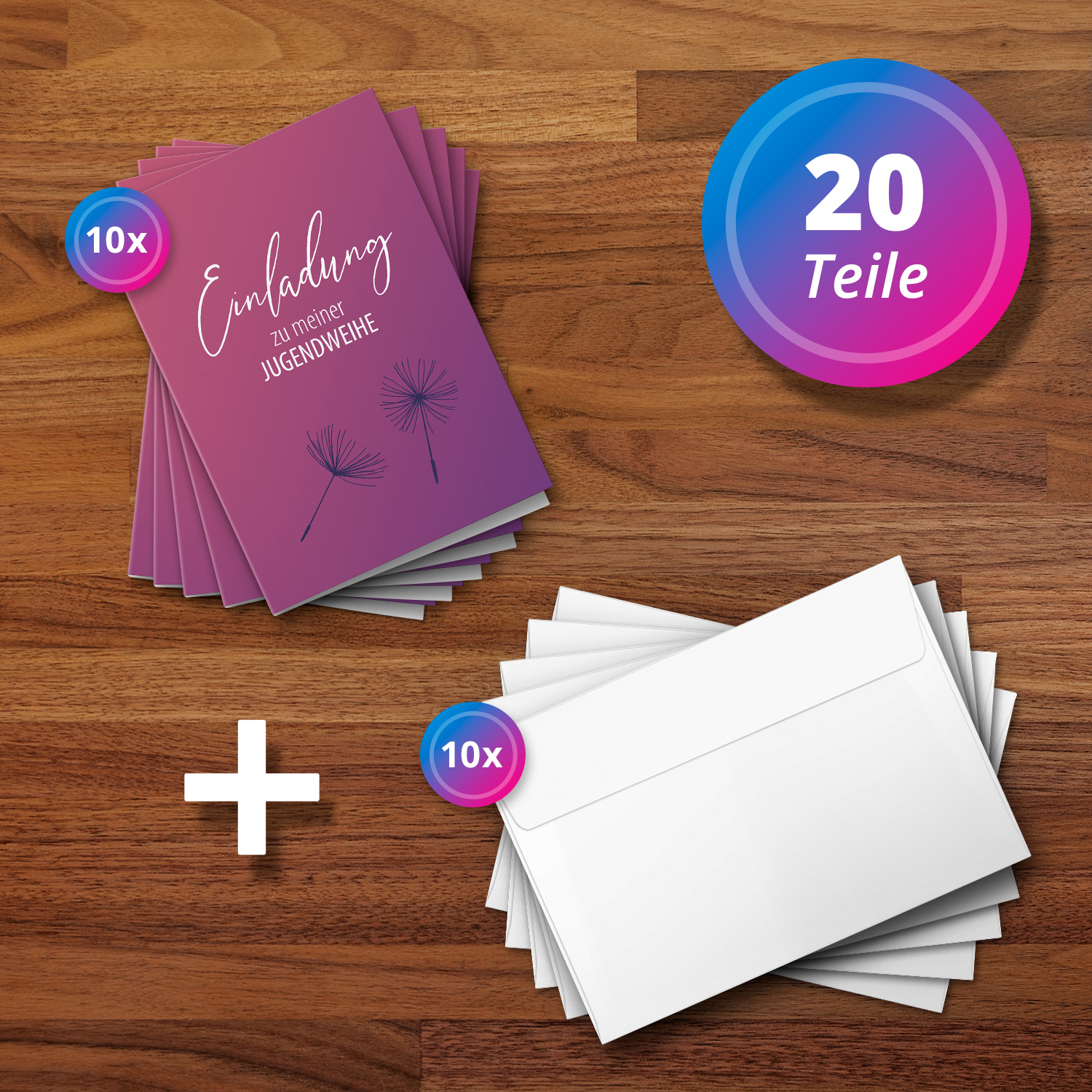 10 Jugendweihe Einladungskarten Mädchen - Motiv Lila Pusteblume - moderne Einladungen Klappkarten mit Umschlägen – Bild 4