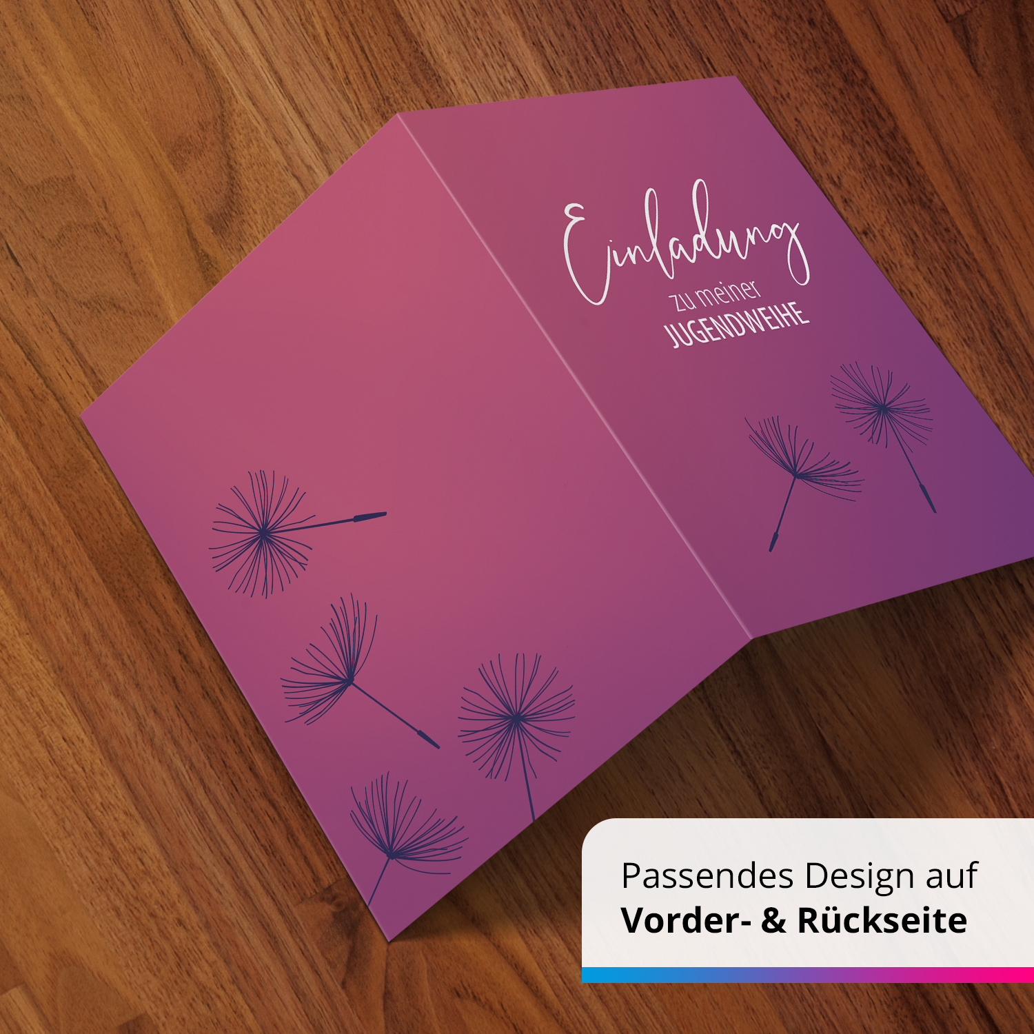 10 Jugendweihe Einladungskarten Mädchen - Motiv Lila Pusteblume - moderne Einladungen Klappkarten mit Umschlägen – Bild 6