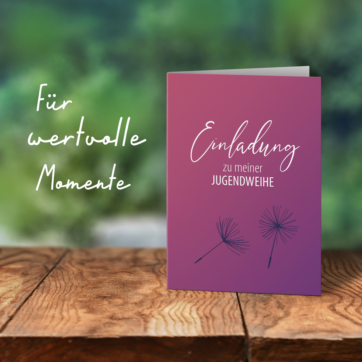 10 Jugendweihe Einladungskarten Mädchen - Motiv Lila Pusteblume - moderne Einladungen Klappkarten mit Umschlägen – Bild 7