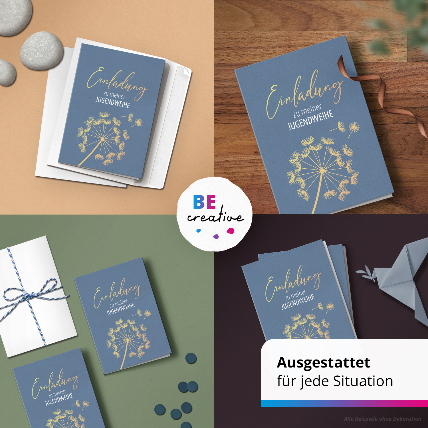 10 Jugendweihe Einladungskarten Jungen - Motiv Blau Pusteblume - moderne Einladungen Klappkarten mit Umschlägen – Bild 2