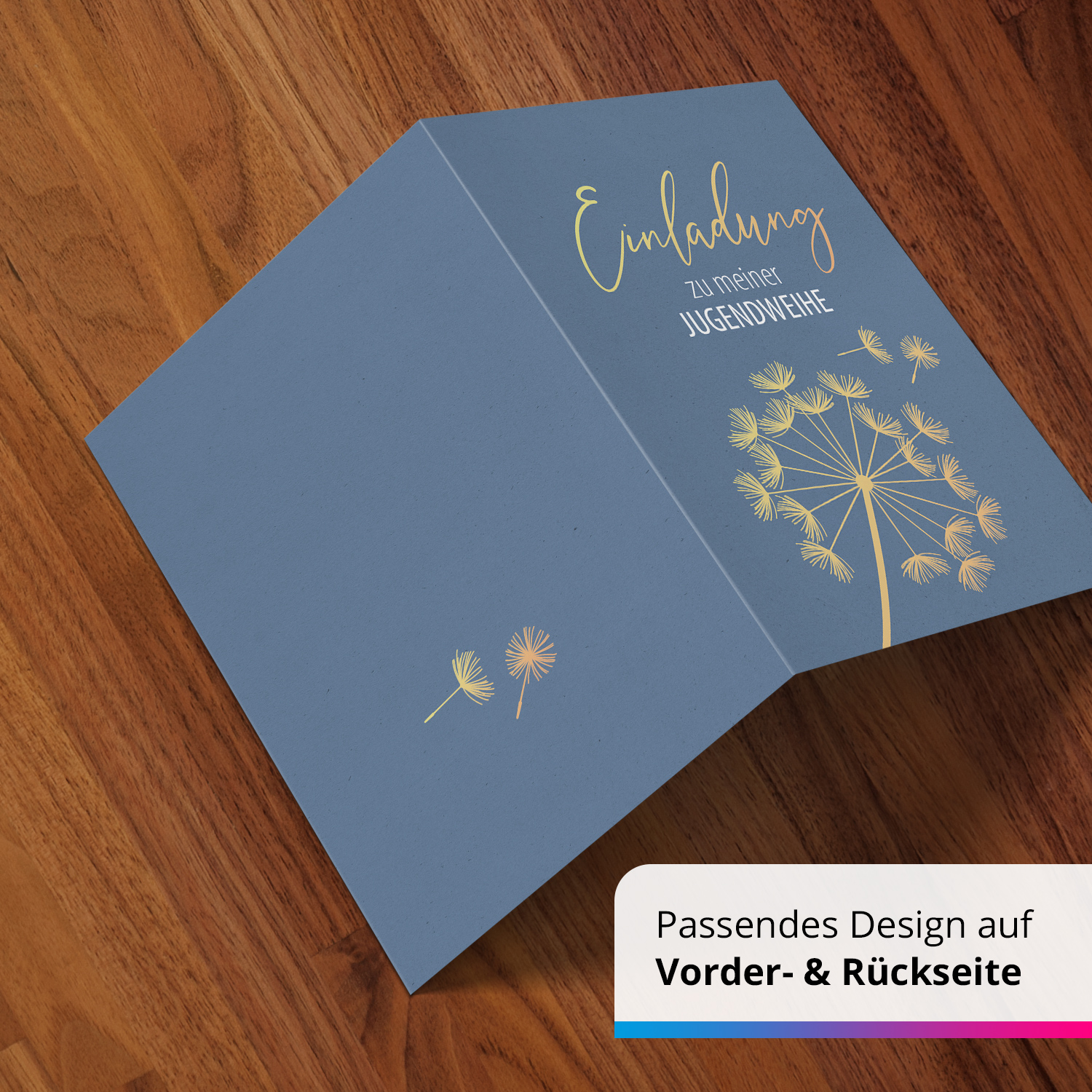 10 Jugendweihe Einladungskarten Jungen - Motiv Blau Pusteblume - moderne Einladungen Klappkarten mit Umschlägen – Bild 6