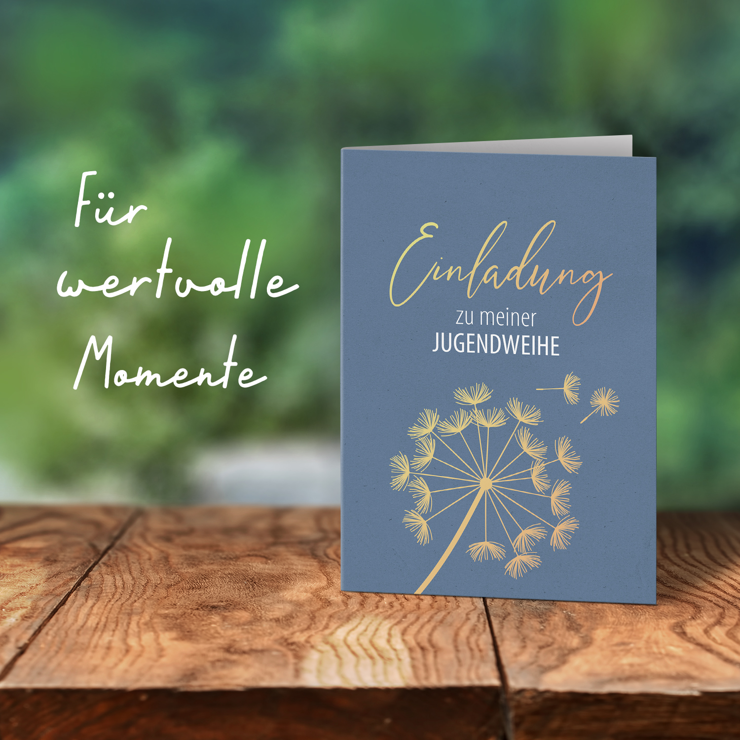 10 Jugendweihe Einladungskarten Jungen - Motiv Blau Pusteblume - moderne Einladungen Klappkarten mit Umschlägen – Bild 7