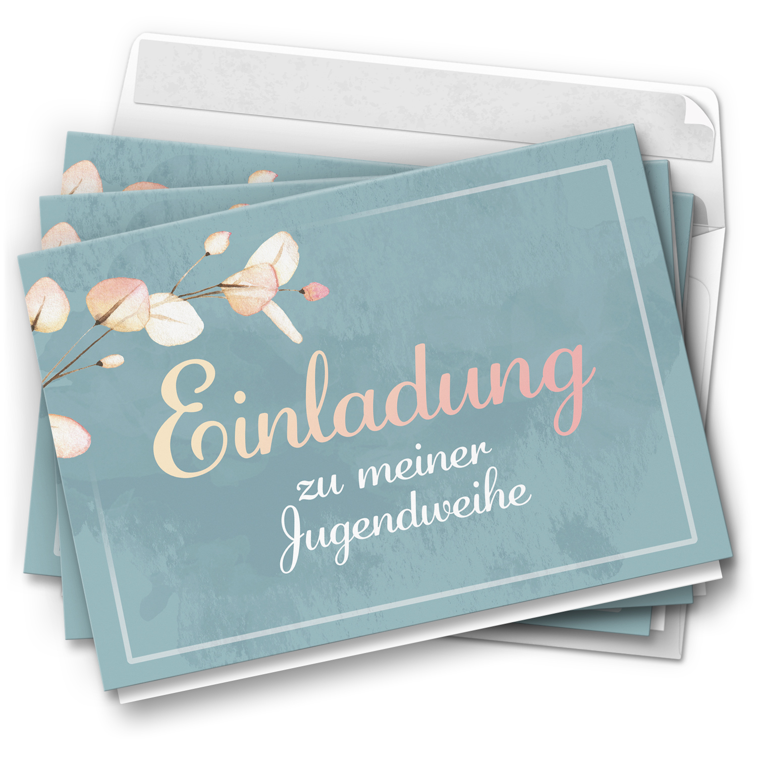 10 Jugendweihe Einladungskarten Mädchen - Motiv Verzauberte Weihe - moderne Einladungen Klappkarten mit Umschlägen