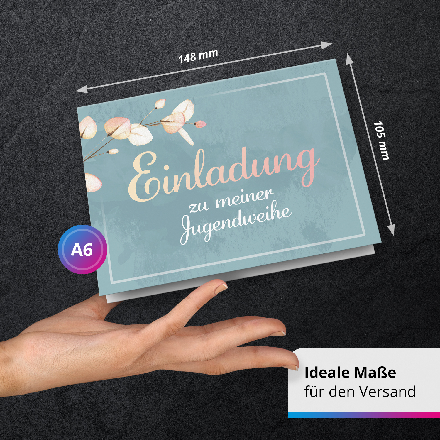 10 Jugendweihe Einladungskarten Mädchen - Motiv Verzauberte Weihe - moderne Einladungen Klappkarten mit Umschlägen – Bild 3