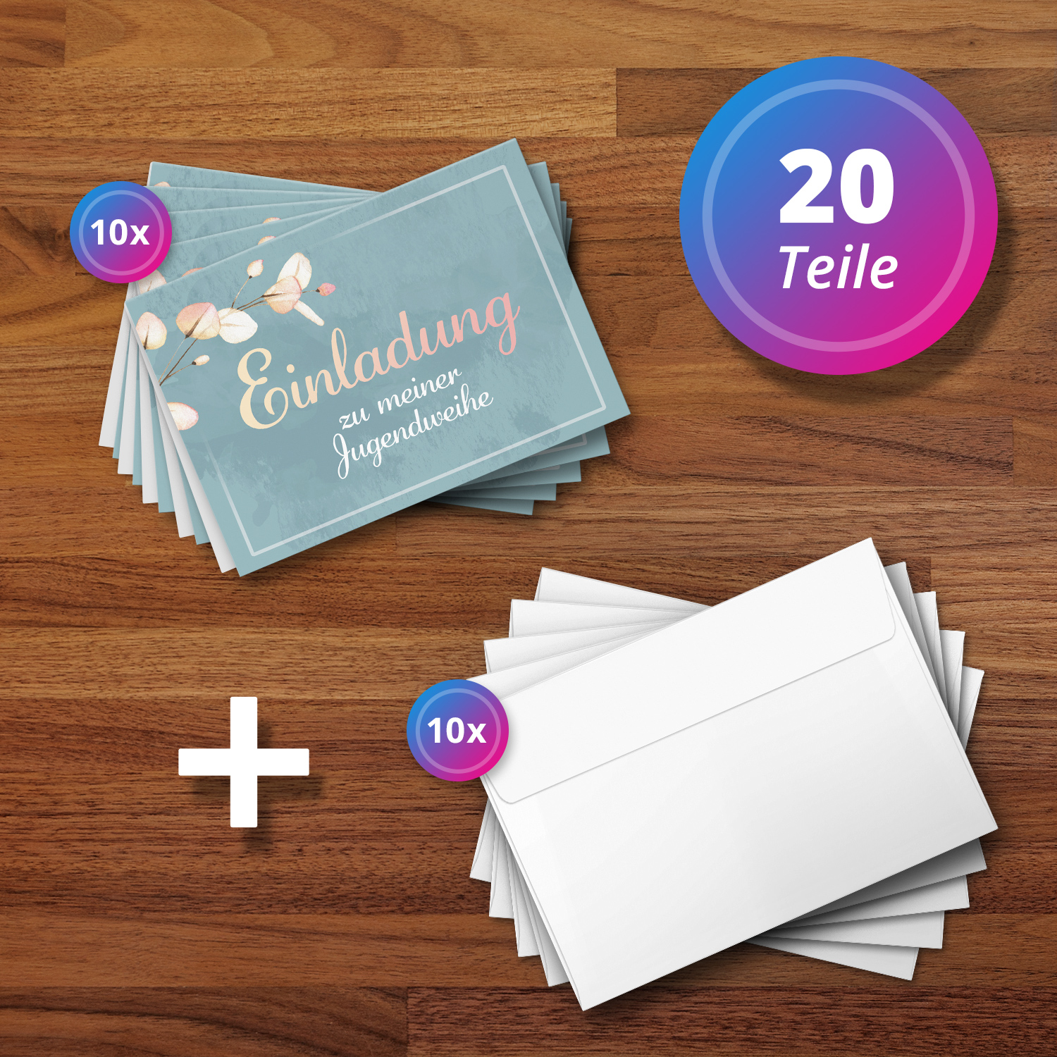 10 Jugendweihe Einladungskarten Mädchen - Motiv Verzauberte Weihe - moderne Einladungen Klappkarten mit Umschlägen – Bild 4
