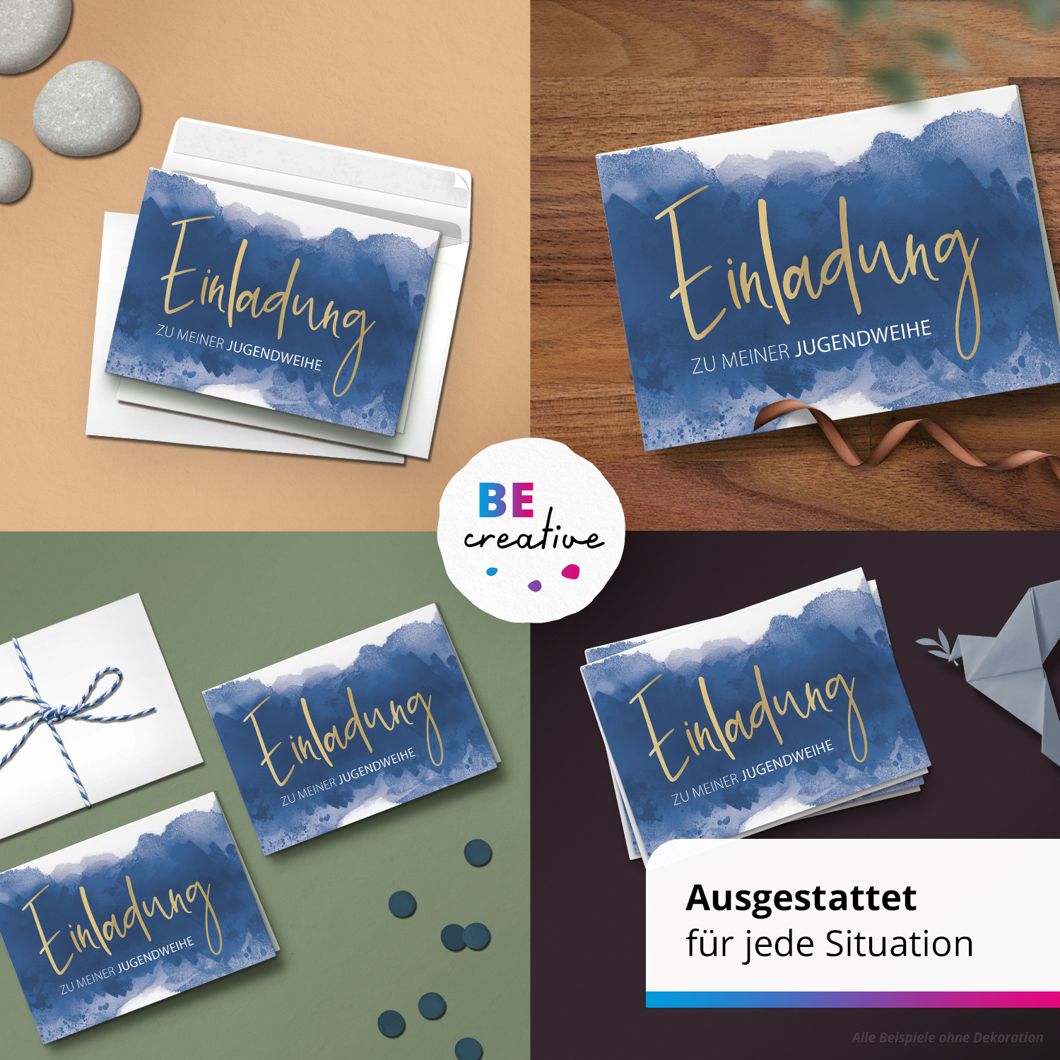 10 Jugendweihe Einladungskarten Jungen - Motiv Blau Aquarell Hintergrund - moderne Einladungen Klappkarten mit Umschlägen – Bild 2