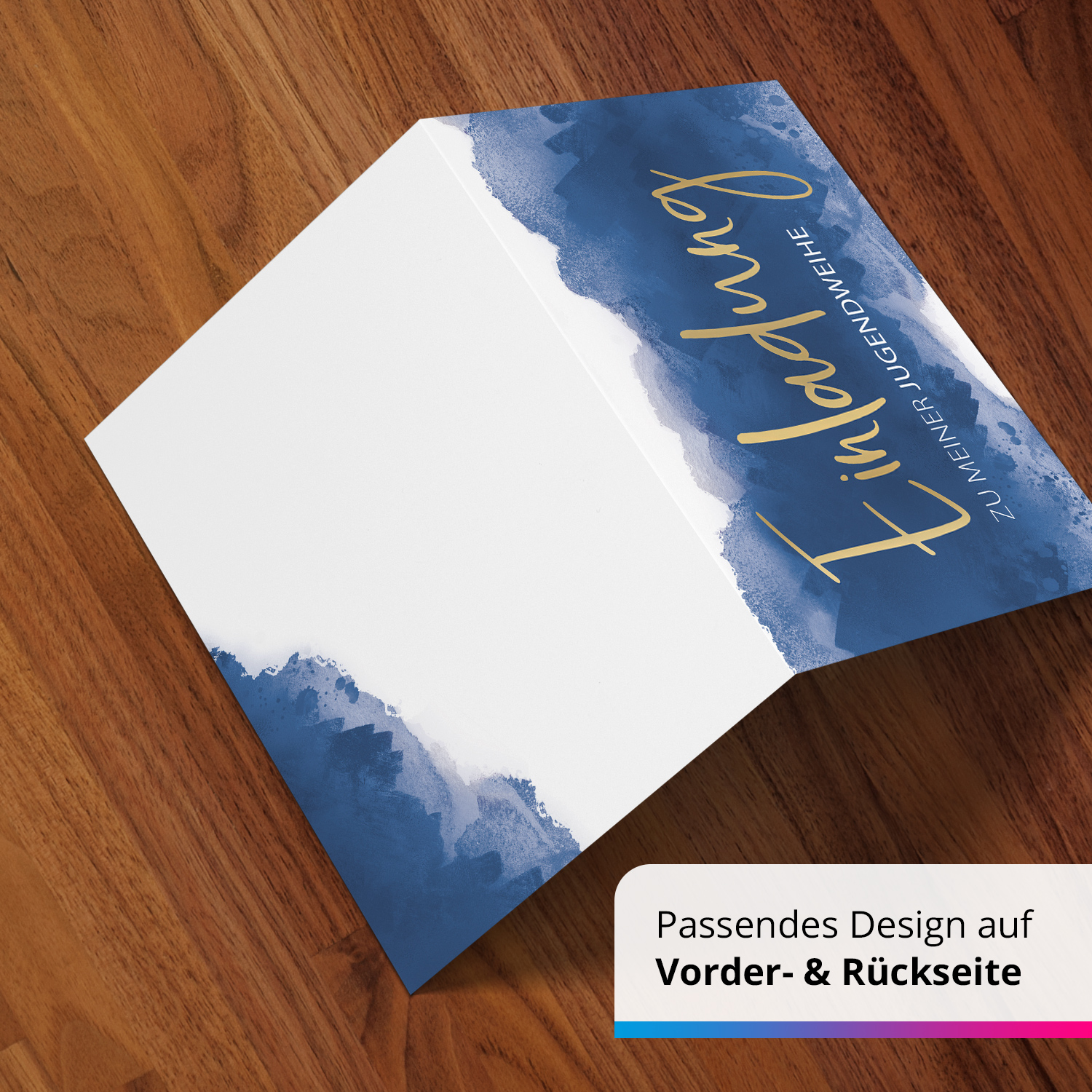 10 Jugendweihe Einladungskarten Jungen - Motiv Blau Aquarell Hintergrund - moderne Einladungen Klappkarten mit Umschlägen – Bild 6