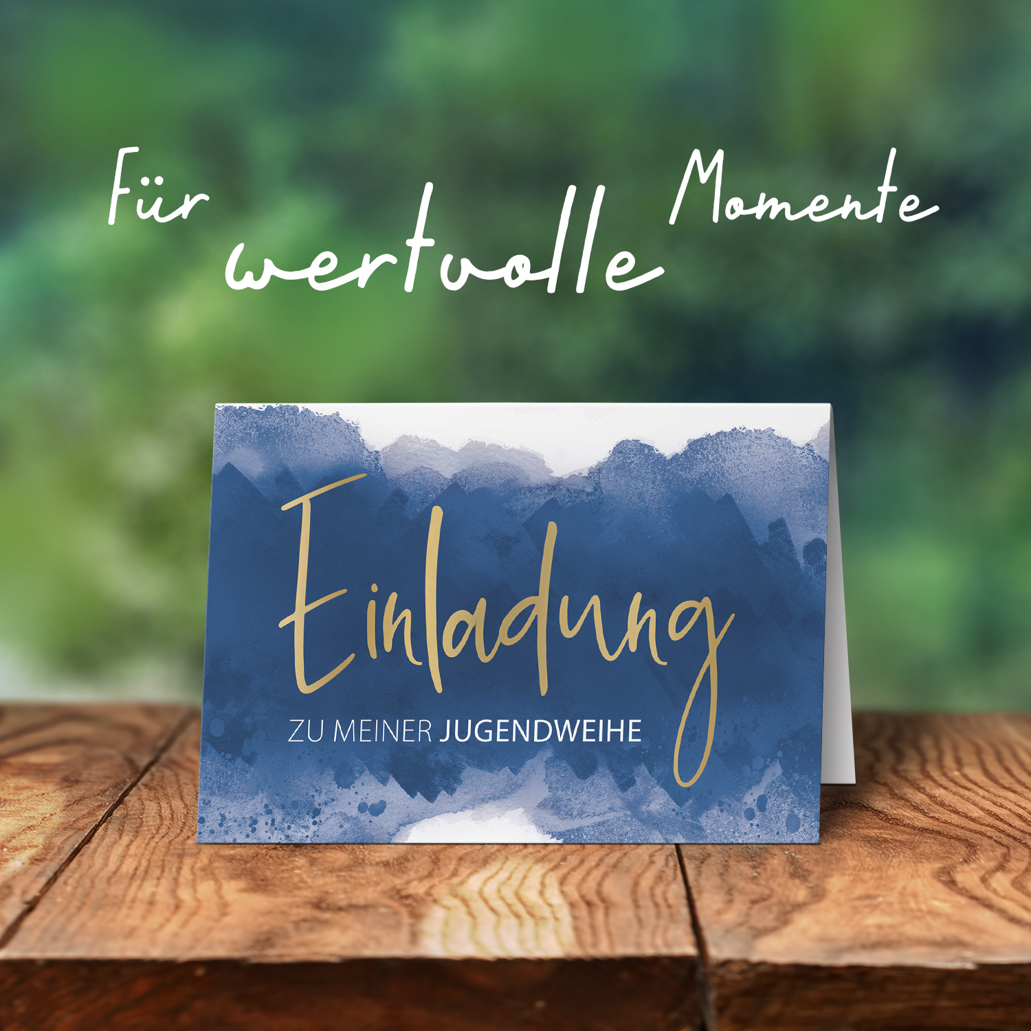 10 Jugendweihe Einladungskarten Jungen - Motiv Blau Aquarell Hintergrund - moderne Einladungen Klappkarten mit Umschlägen – Bild 7