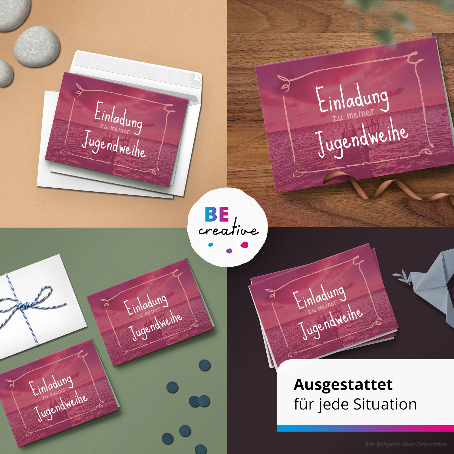 10 Jugendweihe Einladungskarten Mädchen - Motiv Lila Meer - moderne Einladungen Klappkarten mit Umschlägen – Bild 2