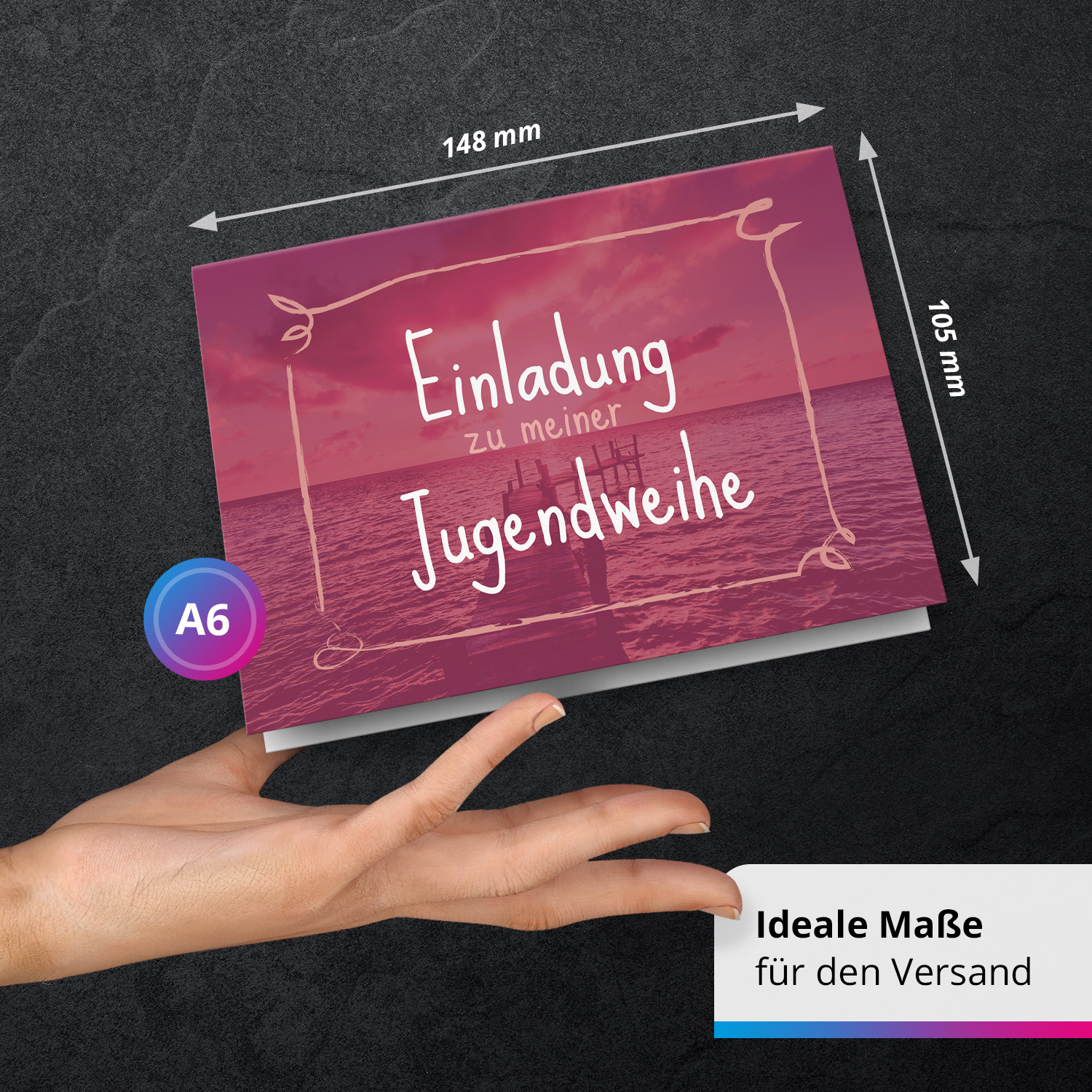 10 Jugendweihe Einladungskarten Mädchen - Motiv Lila Meer - moderne Einladungen Klappkarten mit Umschlägen – Bild 3