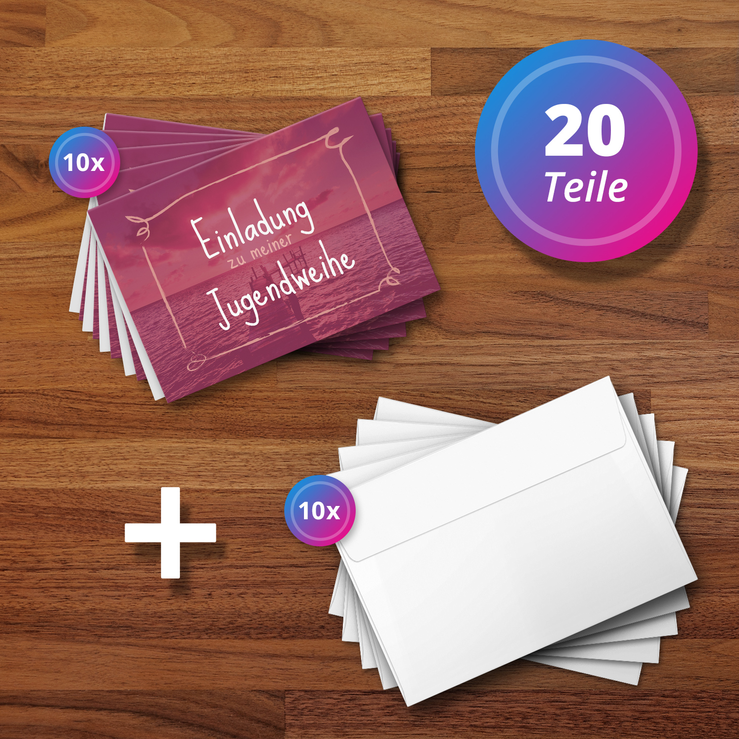 10 Jugendweihe Einladungskarten Mädchen - Motiv Lila Meer - moderne Einladungen Klappkarten mit Umschlägen – Bild 4