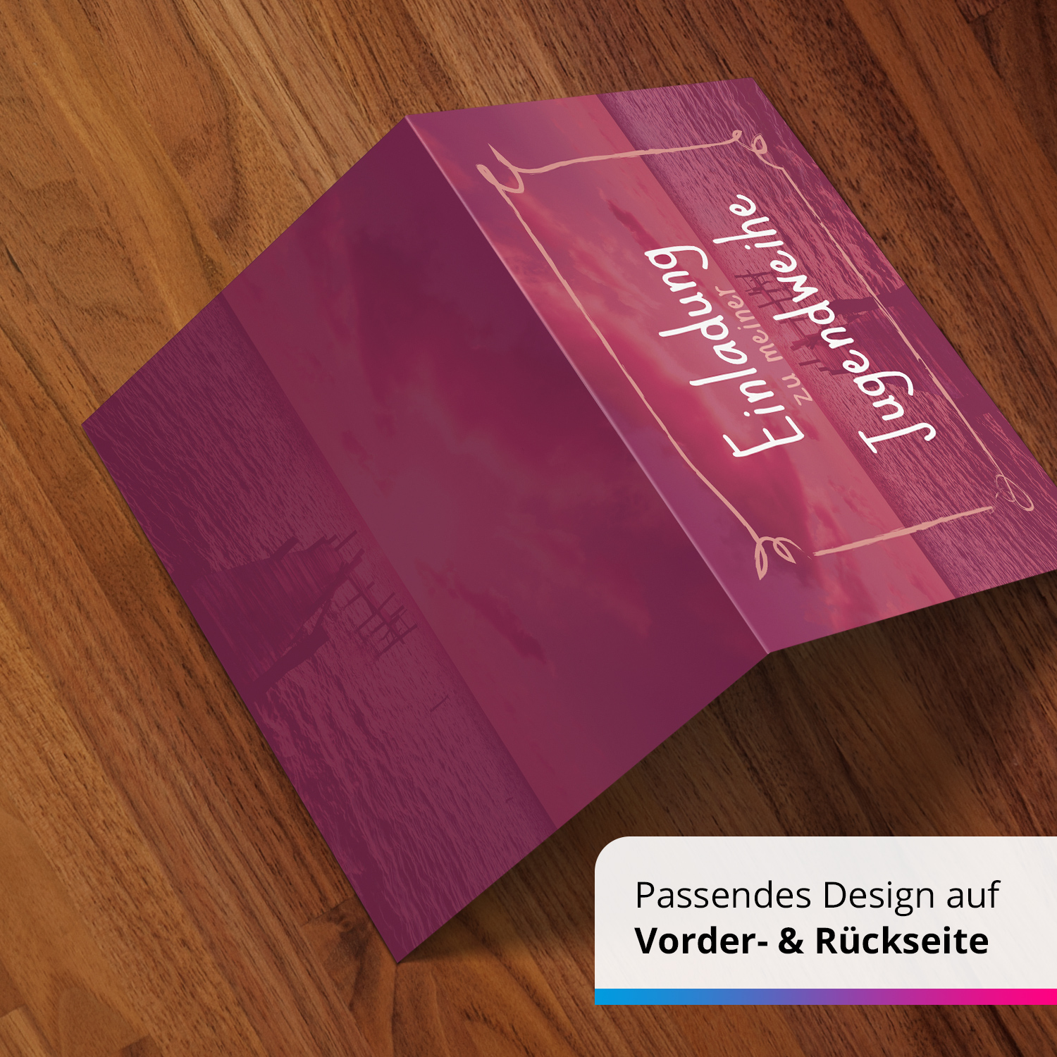 10 Jugendweihe Einladungskarten Mädchen - Motiv Lila Meer - moderne Einladungen Klappkarten mit Umschlägen – Bild 6