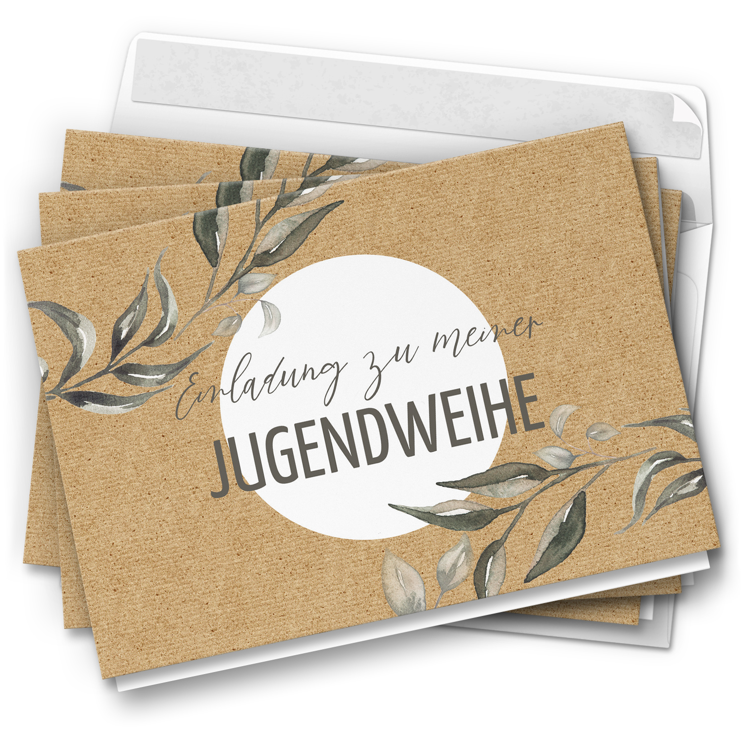 10 moderne Jugendweihe Einladungskarten - Motiv Feine Pappe Look - Design Klappkarten Einladung Karten mit Umschlag