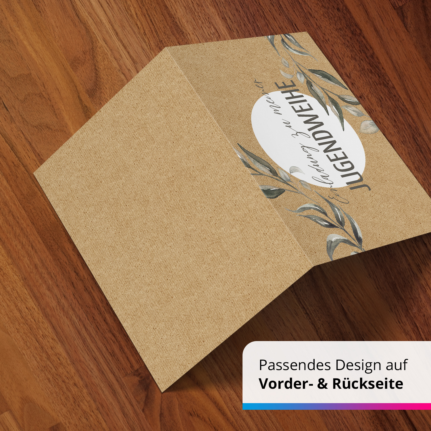 10 moderne Jugendweihe Einladungskarten - Motiv Feine Pappe Look - Design Klappkarten Einladung Karten mit Umschlag – Bild 5