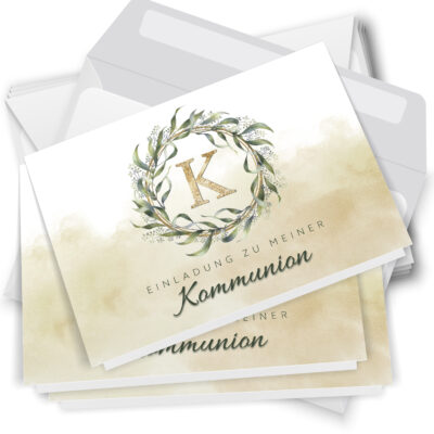 10 Einladungskarten Klappkarten Kommunion mit Umschlägen Motiv Kranz Einladung zur Feier Jungen Mädchen edel kirchlich