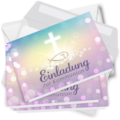 10 Einladungskarten Kommunion - Zauberhafter Verlauf Rosa - moderne Klappkarten mit Umschlägen - Einladungen zu Kommunionsfeier Einladung Karten