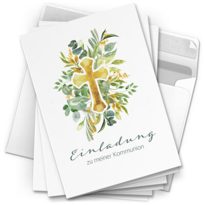 10 Einladungskarten Kommunion -Motiv Modern Kreuz edel - moderne Klappkarten mit Umschlägen - Einladungen zu Kommunionsfeier Einladung Karten