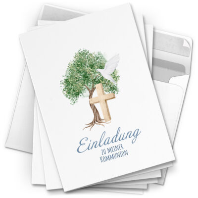 10 Einladungskarten Kommunion - Motiv Modern Kreuz edel - moderne Klappkarten mit Umschlägen - Einladungen zu Kommunionsfeier Einladung Karten